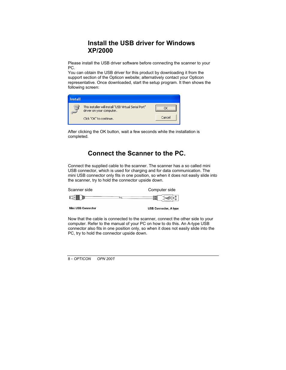 5connect the scanner to the pc | Opticon OPN 2001 User Manual User Manual | Page 8 / 11