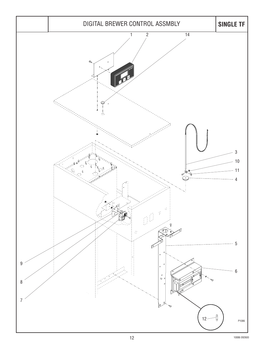 Bunn, Single tf, Digital brewer control assmbly | P1086 | Bunn 1.5 GALLON User Manual | Page 12 / 35