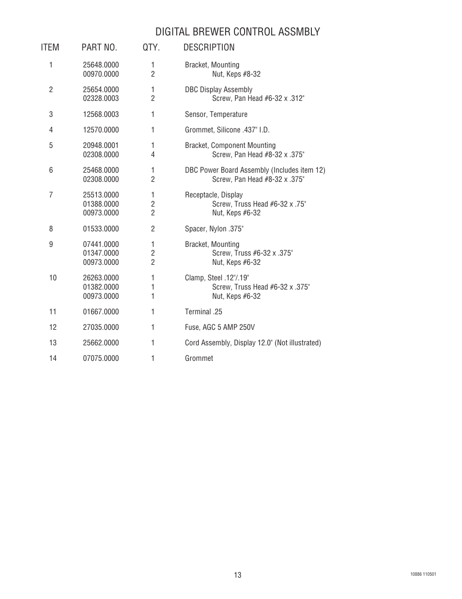 Digital brewer control assmbly | Bunn 1.5 GALLON User Manual | Page 13 / 35