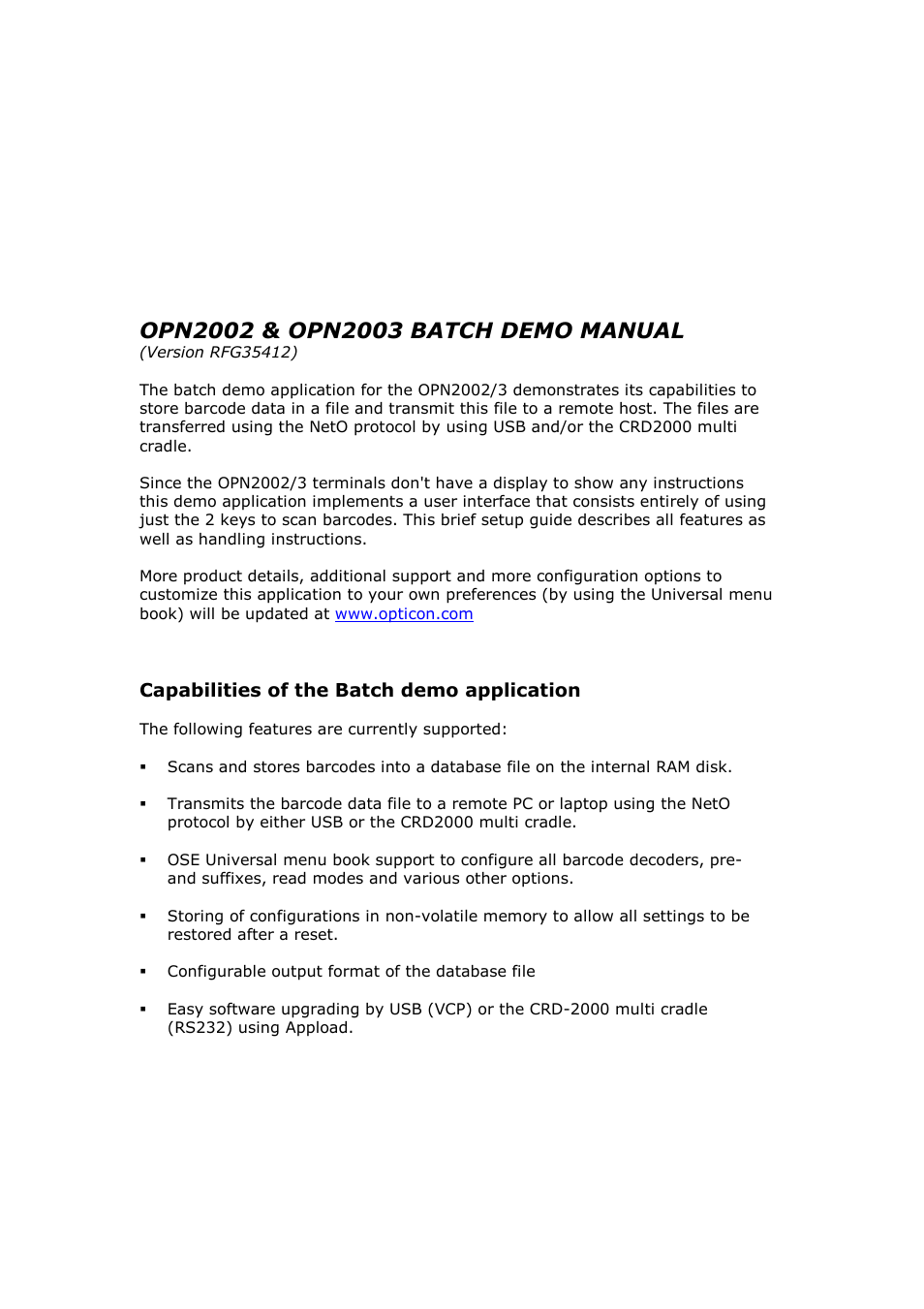 Opticon OPN 2002 v35412 Batch demo Quick Guide User Manual | 14 pages