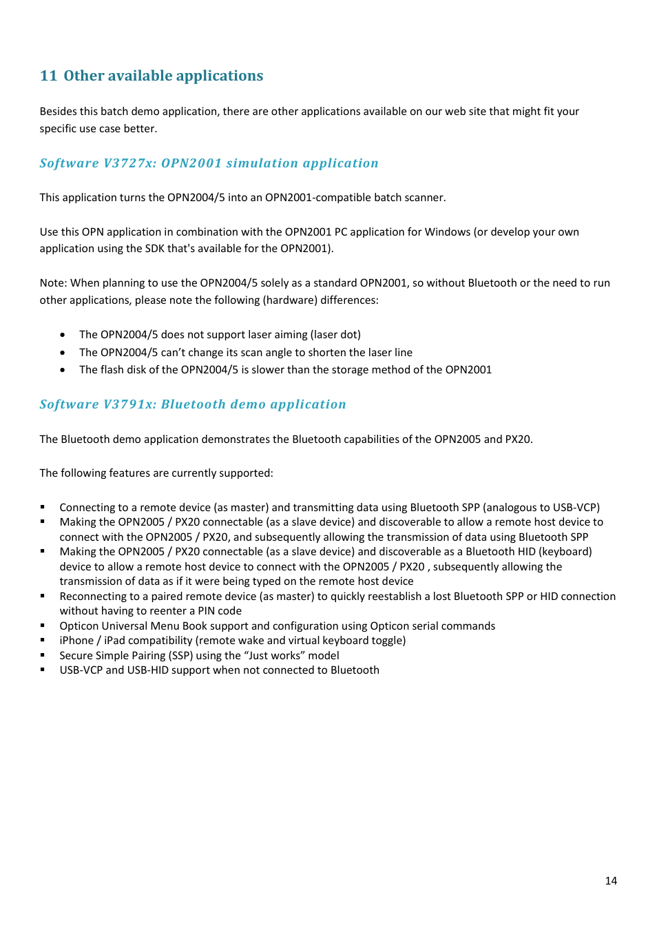 Other available applications, 11 other available applications | Opticon PX 20 v37938 Batch demo Quick Guide User Manual | Page 14 / 23