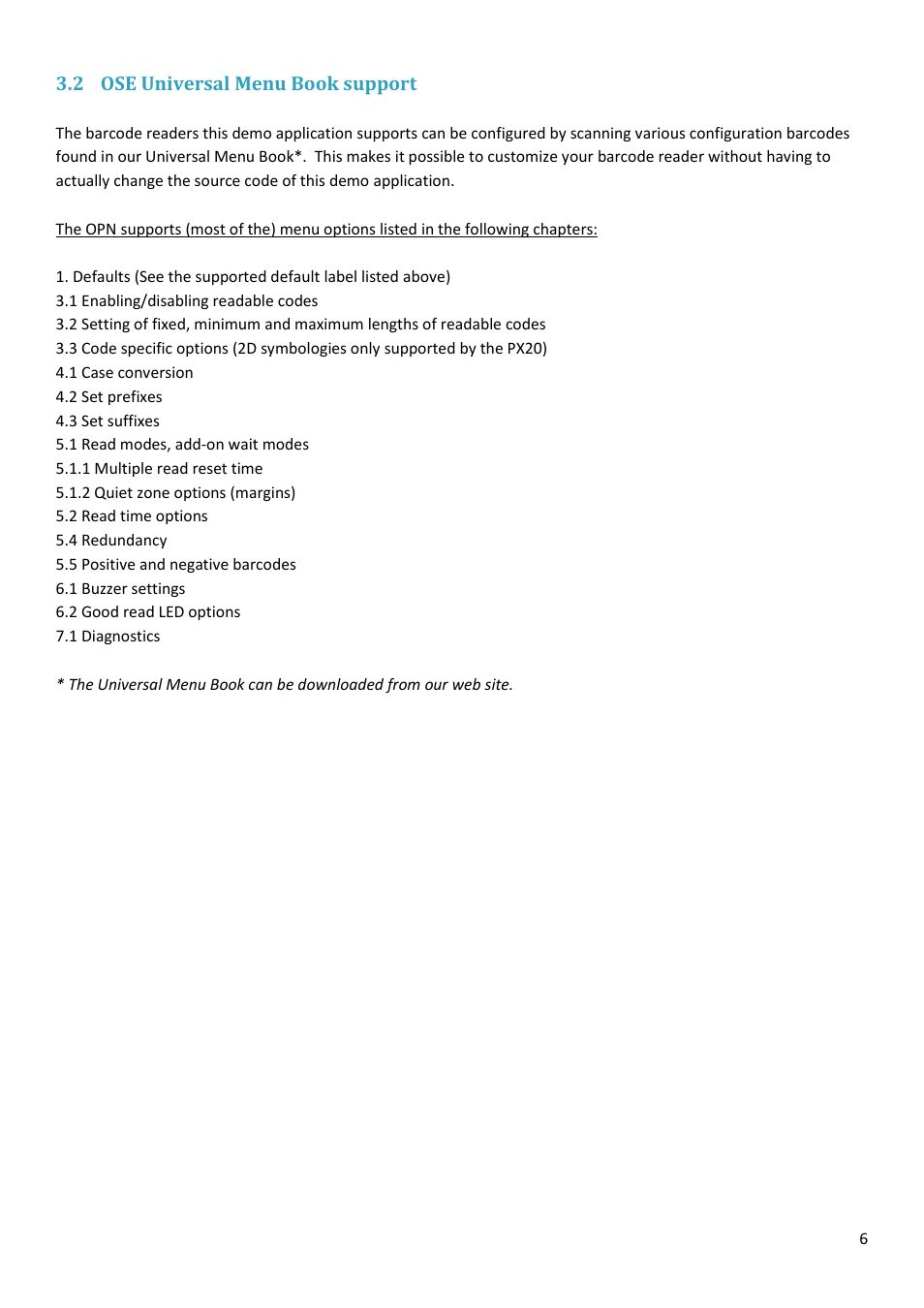 Ose universal menu book support | Opticon PX 20 v37938 Batch demo Quick Guide User Manual | Page 6 / 23