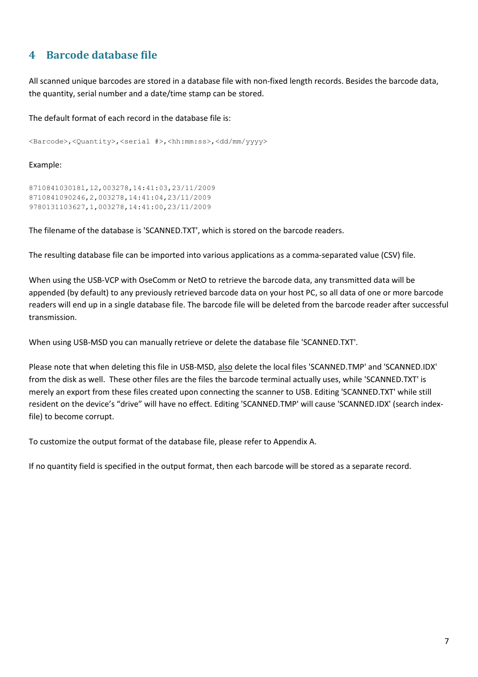 Barcode database file, 4 barcode database file | Opticon PX 20 v37938 Batch demo Quick Guide User Manual | Page 7 / 23