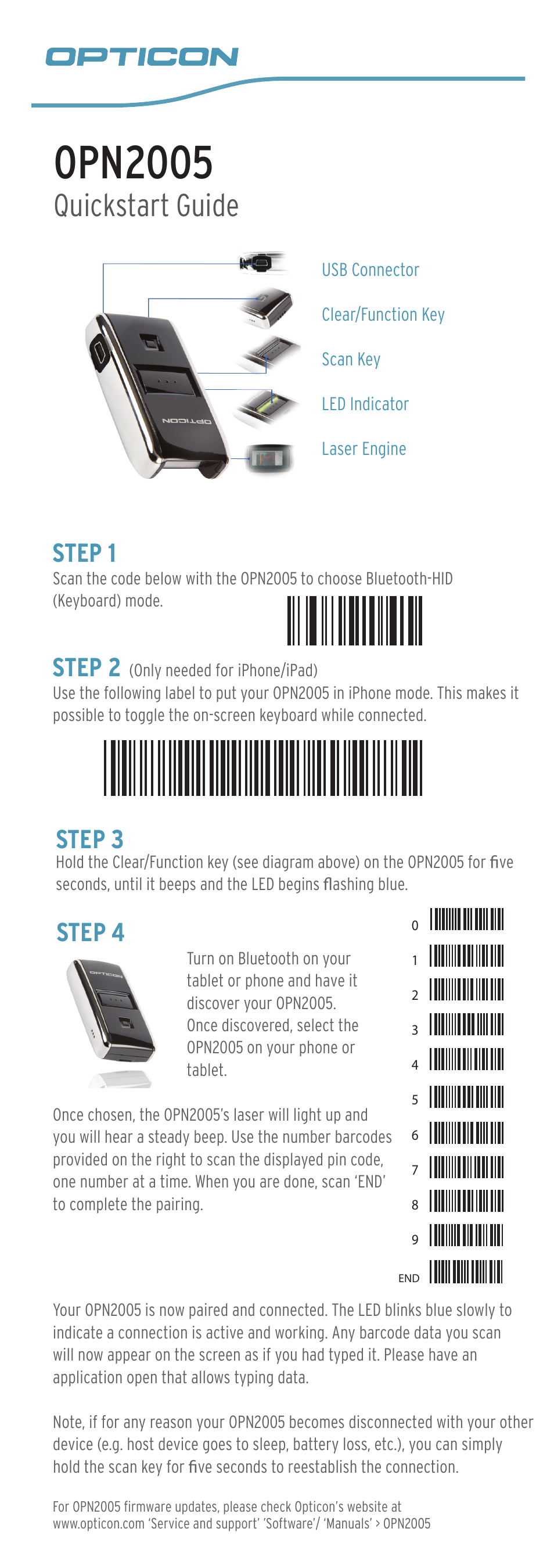 Opticon OPN 2005 Quickstart Guide for iPhone or iPad User Manual | 1 page