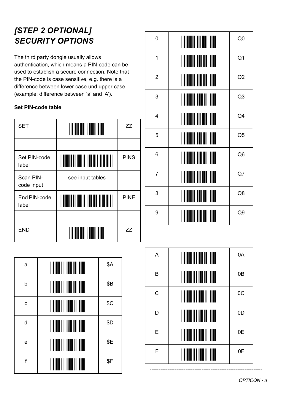 Pins, Pine | Opticon OPR 3101 brief setup User Manual | Page 3 / 4