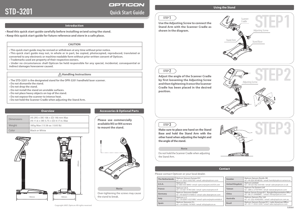 Opticon OPR 3201 Quickstart Guide User Manual | 1 page