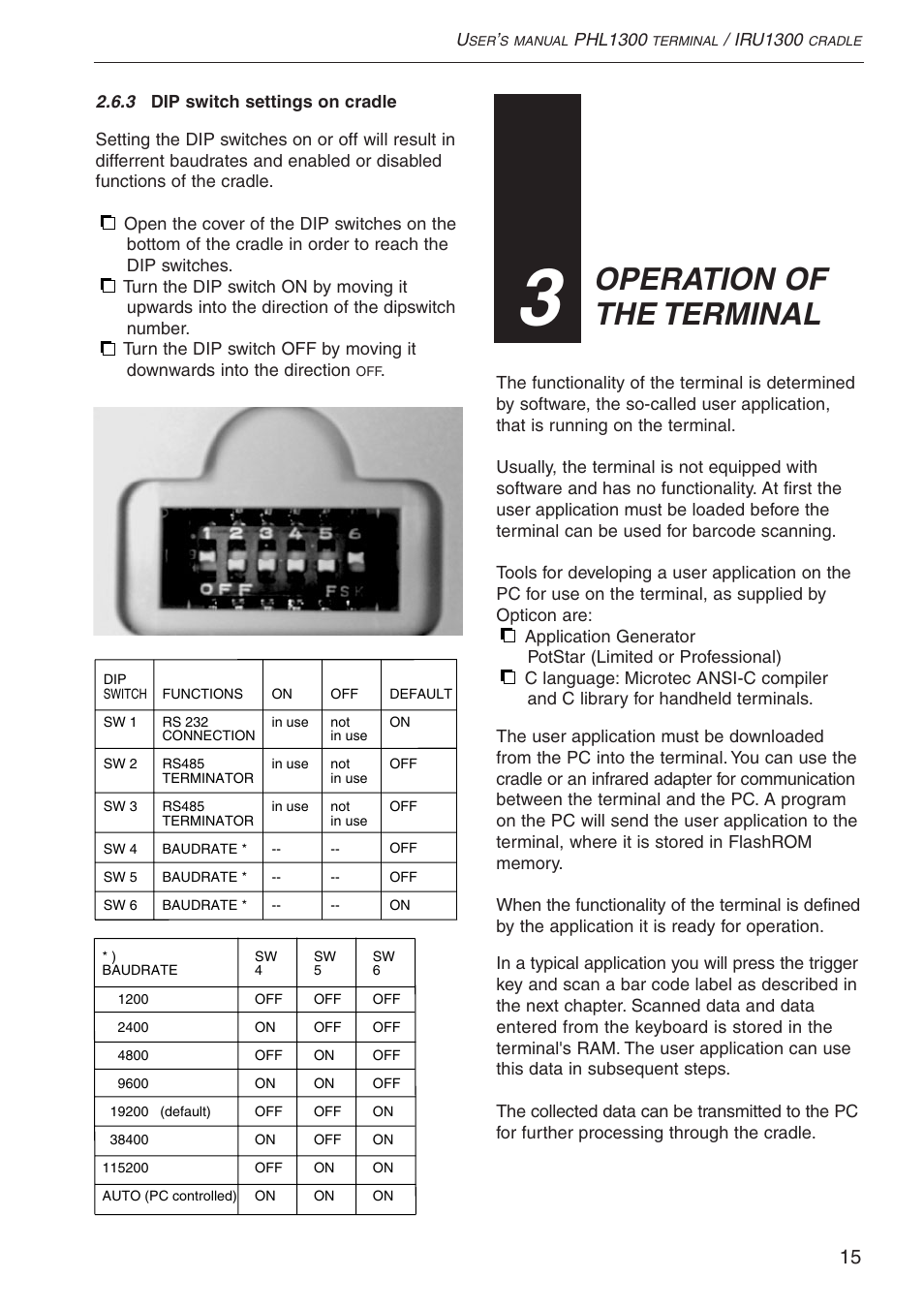 Operation of the terminal | Opticon PHL 1300 User Manual | Page 15 / 24