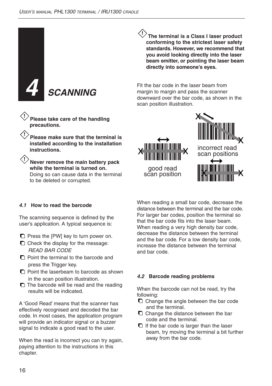 Scanning | Opticon PHL 1300 User Manual | Page 16 / 24