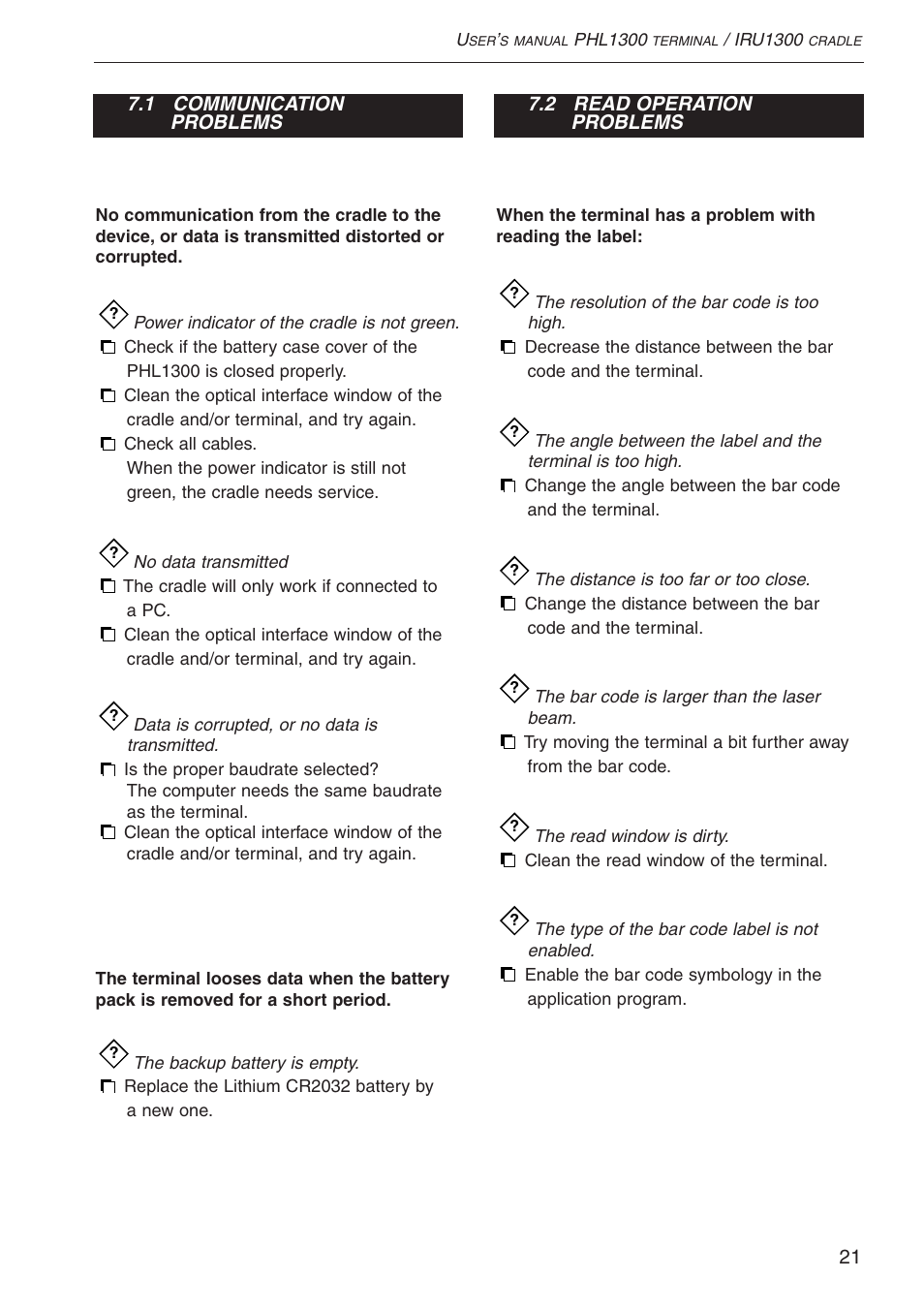 Opticon PHL 1300 User Manual | Page 21 / 24