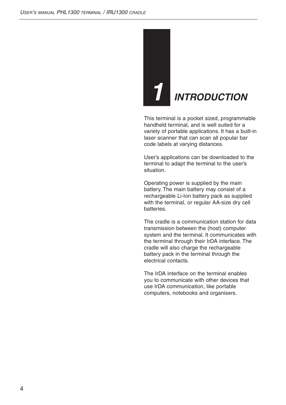 Introduction | Opticon PHL 1300 User Manual | Page 4 / 24
