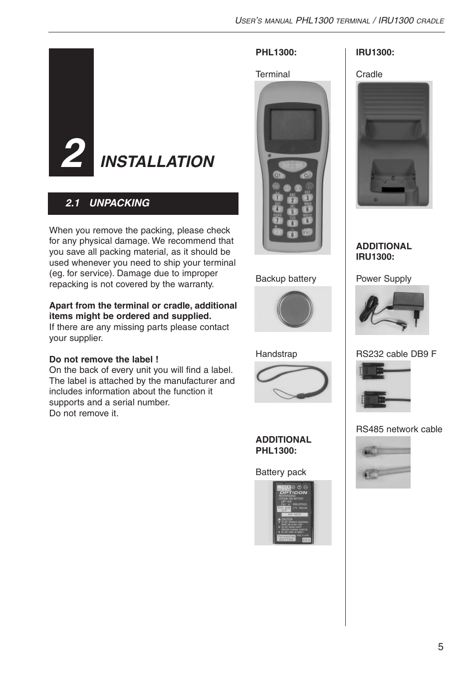 Installation | Opticon PHL 1300 User Manual | Page 5 / 24