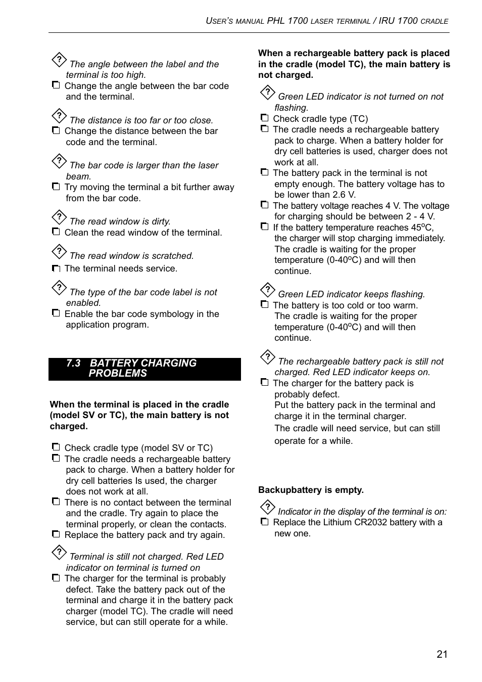Opticon PHL 1700 User Manual | Page 21 / 24
