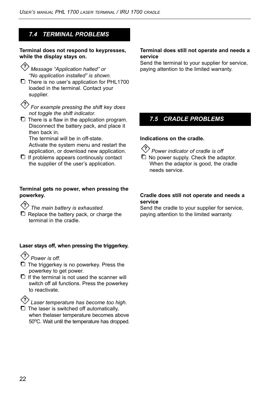 Opticon PHL 1700 User Manual | Page 22 / 24