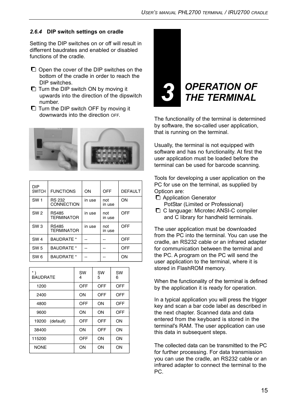 Operation of the terminal | Opticon PHL 2700-RFDC User Manual | Page 15 / 24