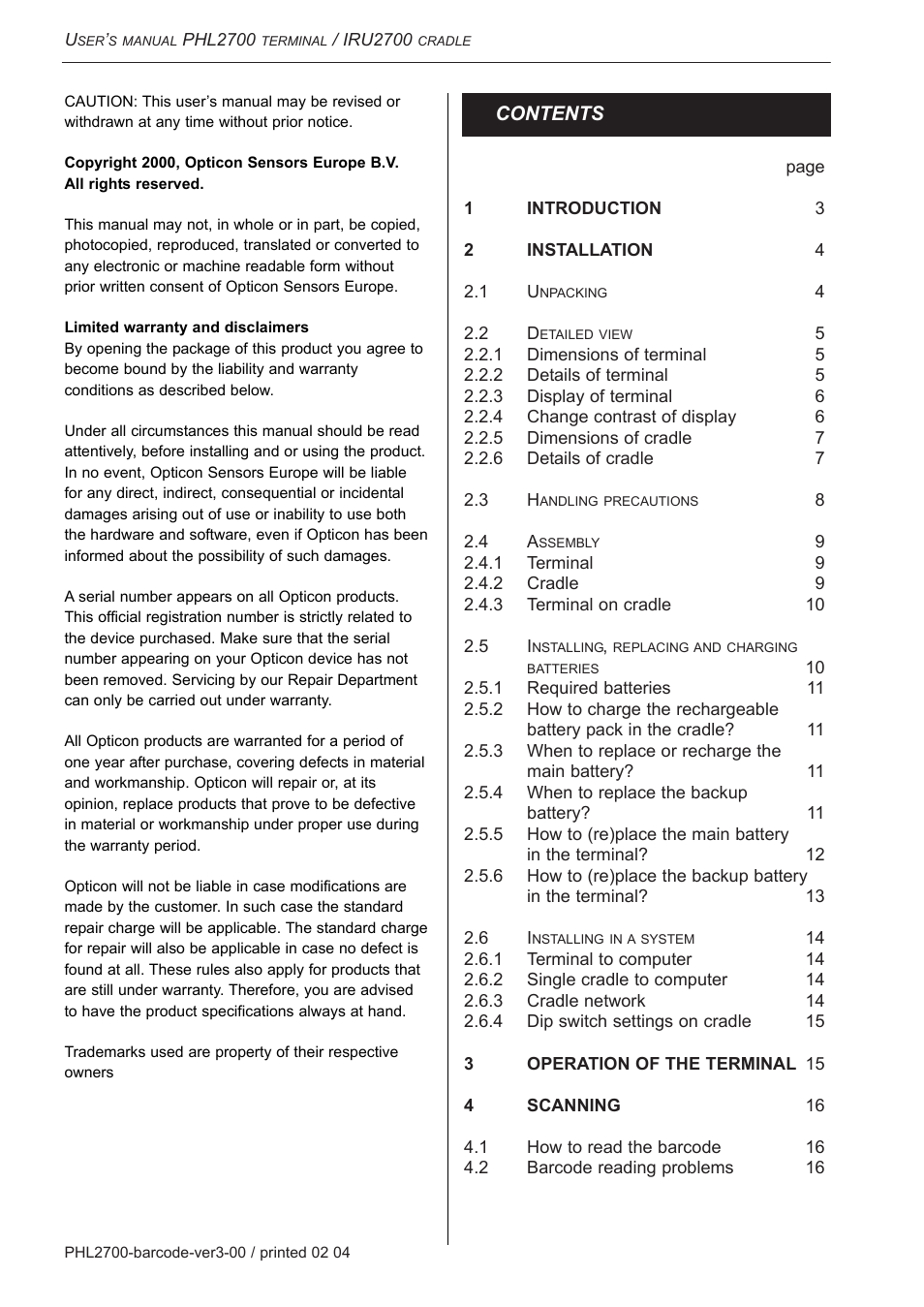 Opticon PHL 2700-RFDC User Manual | Page 2 / 24
