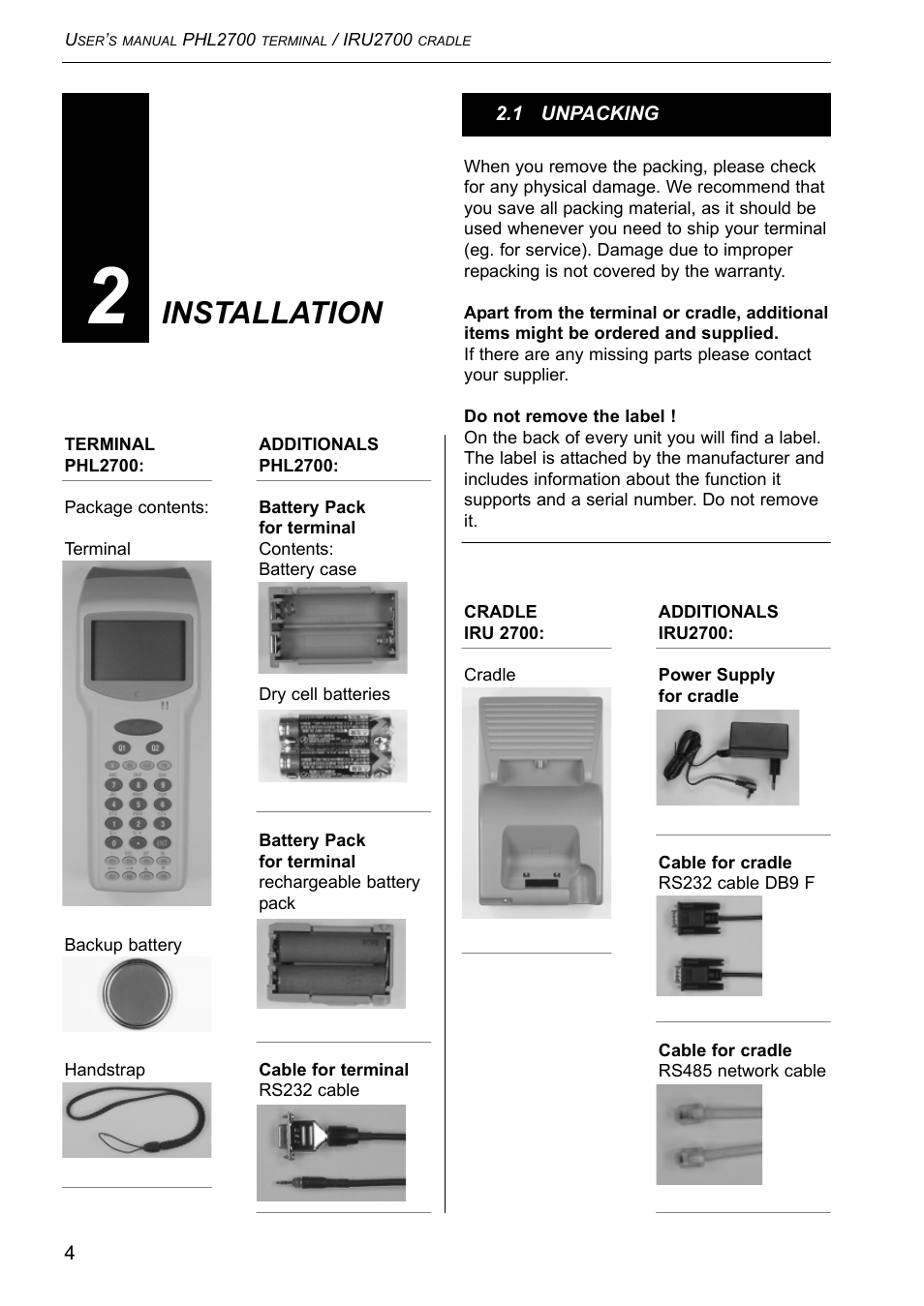 Installation | Opticon PHL 2700-RFDC User Manual | Page 4 / 24