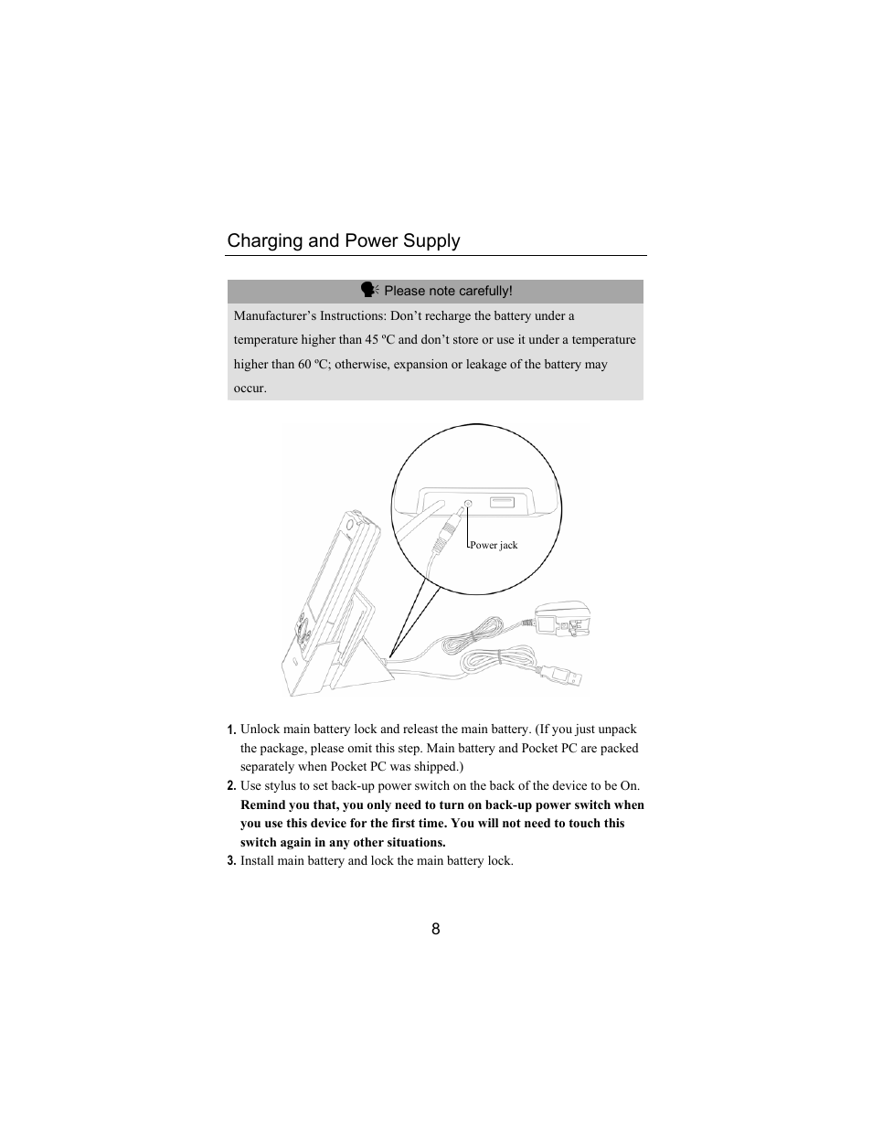 Charging and power supply | Opticon PHL 5300 Quickstart Guide User Manual | Page 10 / 25