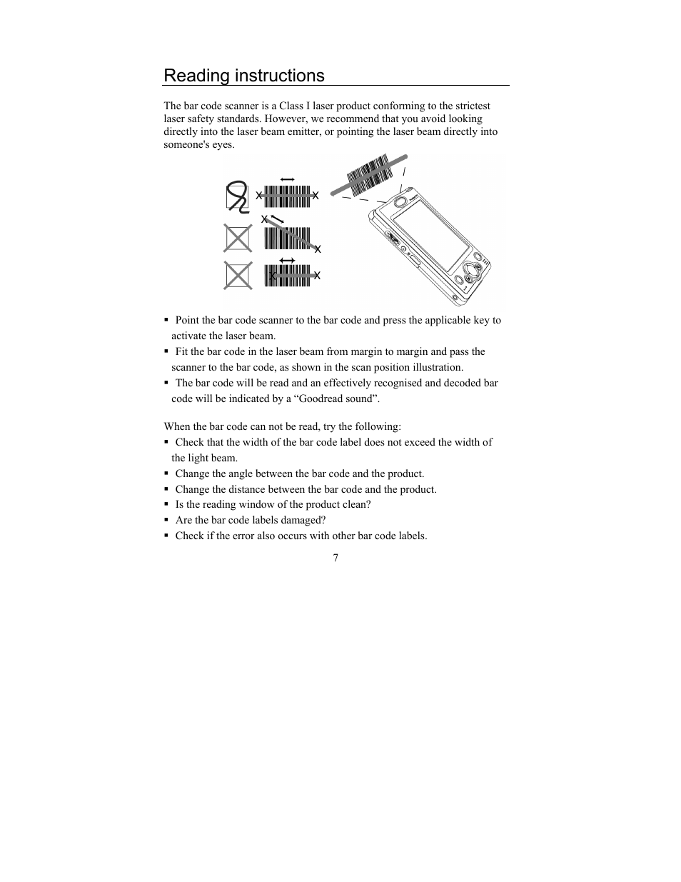 Reading instructions | Opticon PHL 5200 addendum User Manual | Page 7 / 7