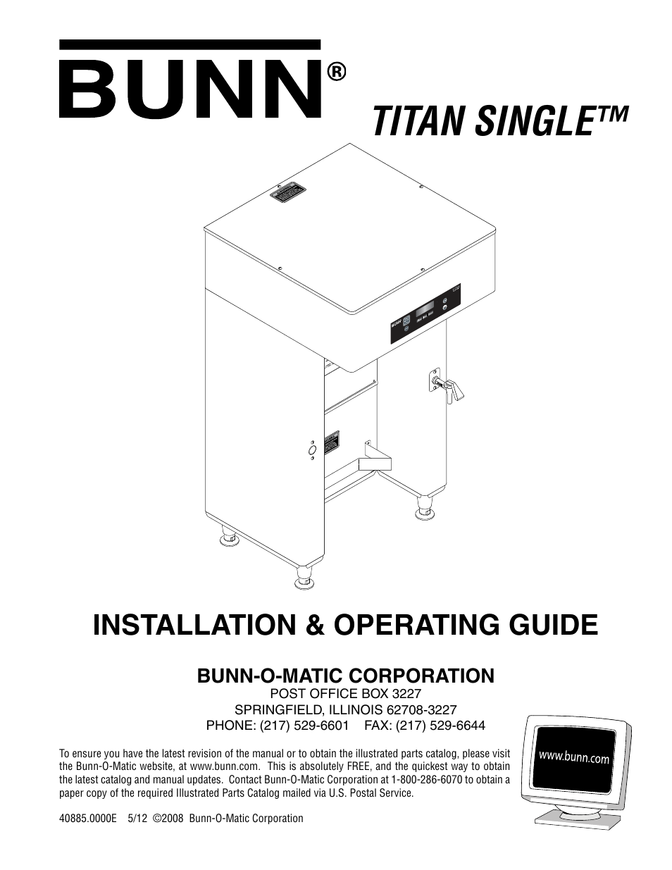 Bunn Titan Single 40885.0000E User Manual | 9 pages