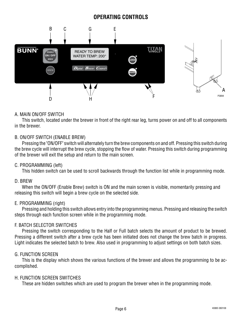 Operating controls | Bunn Titan Single 40885.0000E User Manual | Page 6 / 9