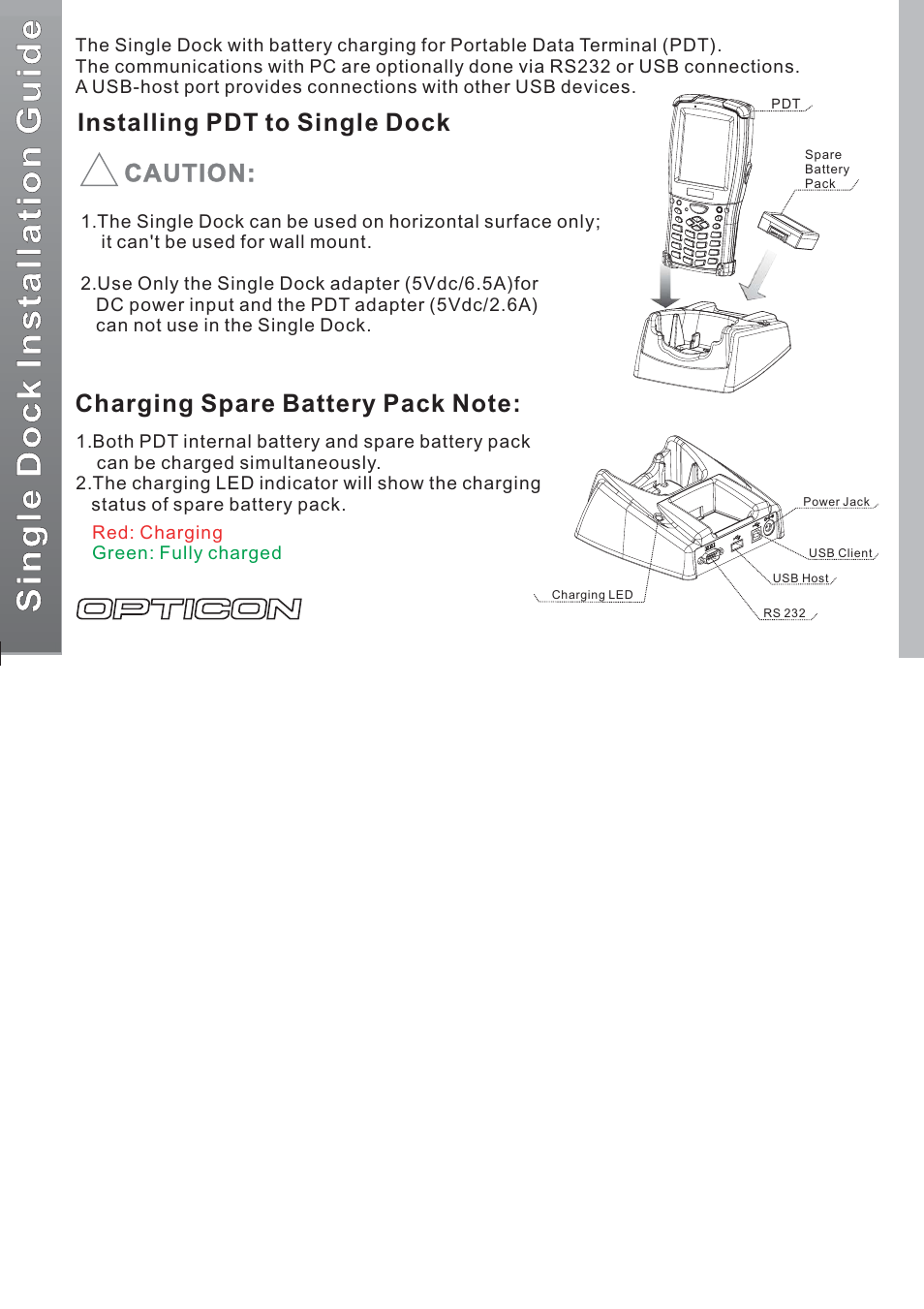 Opticon PHL 7000 Single Dock Installation Guide User Manual | 1 page