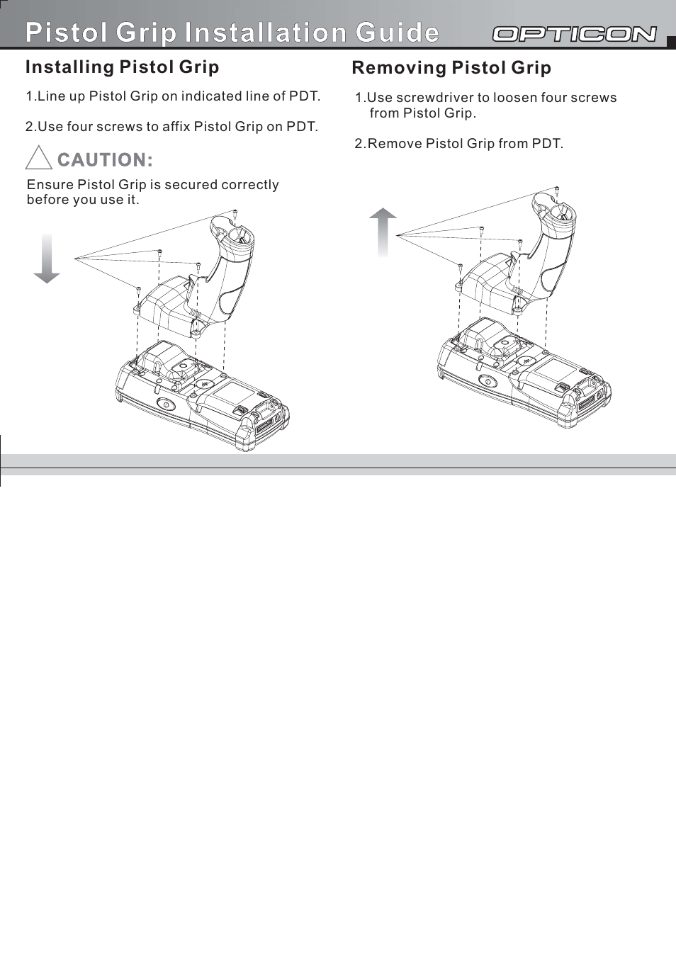 Opticon PHL 7000 Pistol Grip Installation Guide User Manual | 1 page