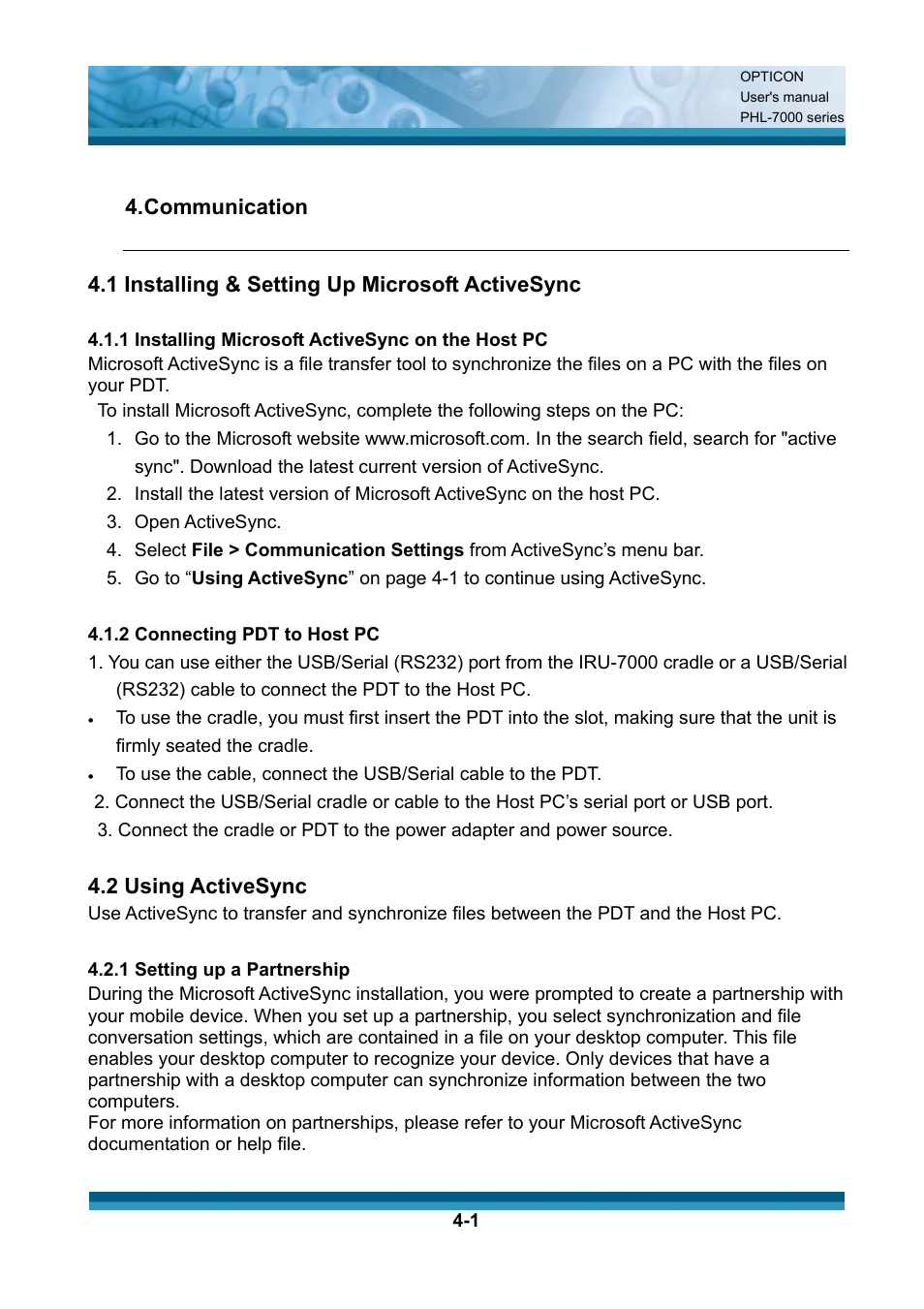 2 using activesync | Opticon PHL 7200 User Manual User Manual | Page 116 / 168