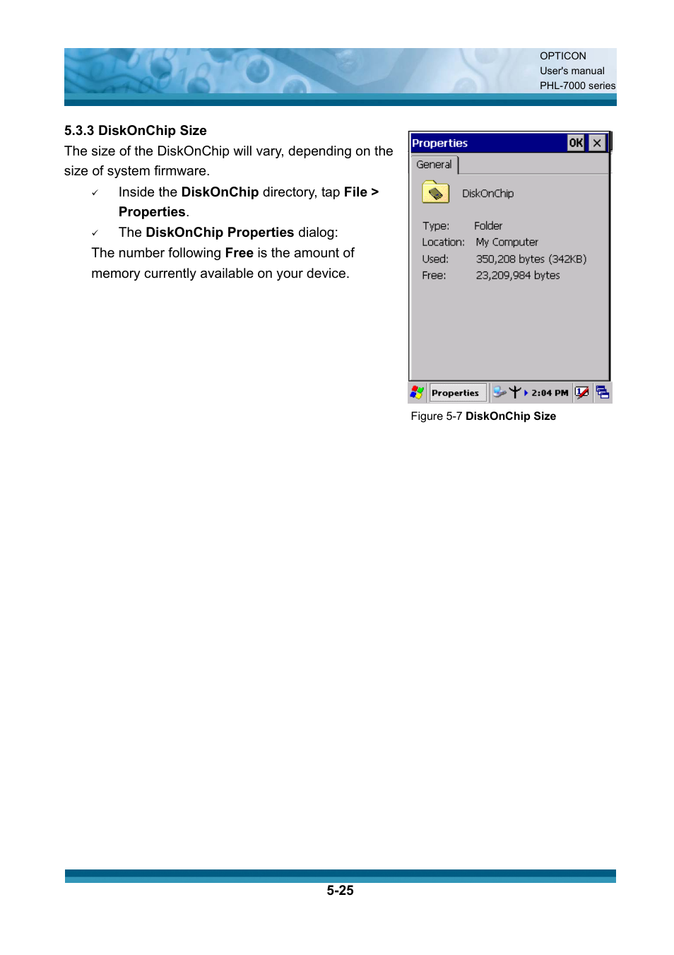 The diskonchip properties dialog | Opticon PHL 7200 User Manual User Manual | Page 143 / 168