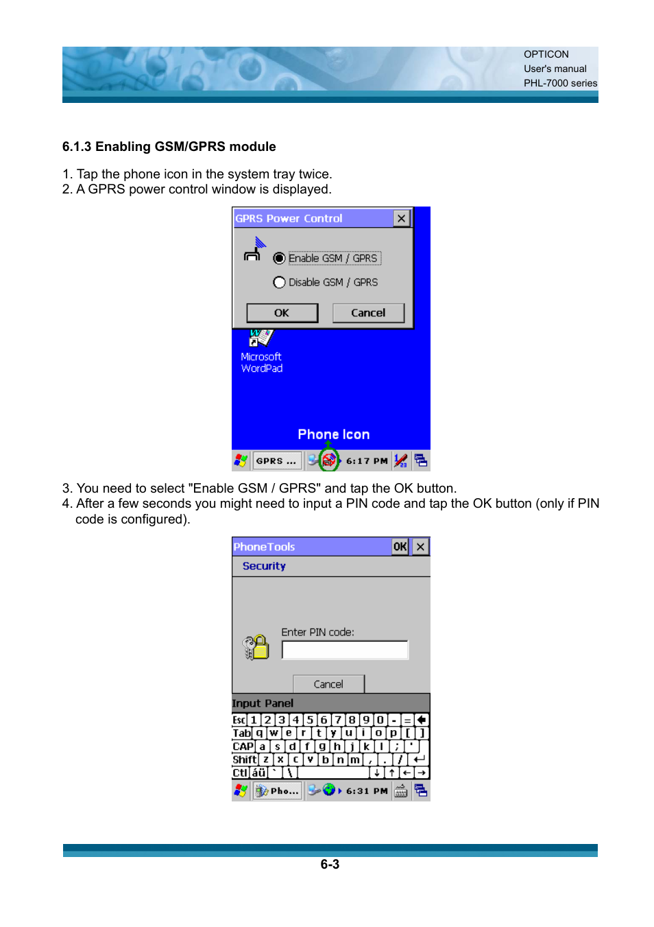 3 enabling gsm/gprs module | Opticon PHL 7200 User Manual User Manual | Page 146 / 168