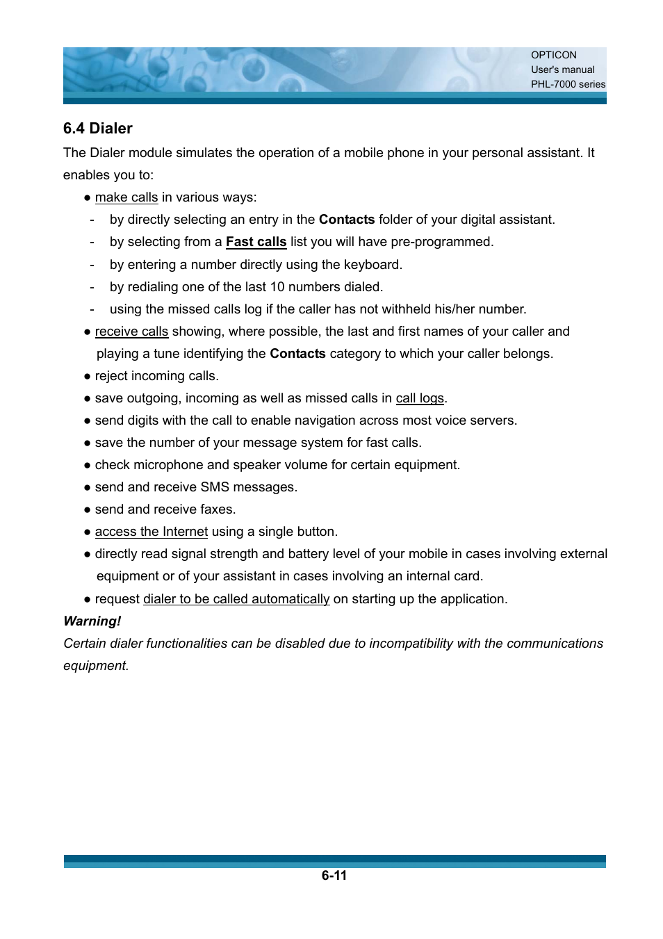 4 dialer | Opticon PHL 7200 User Manual User Manual | Page 154 / 168