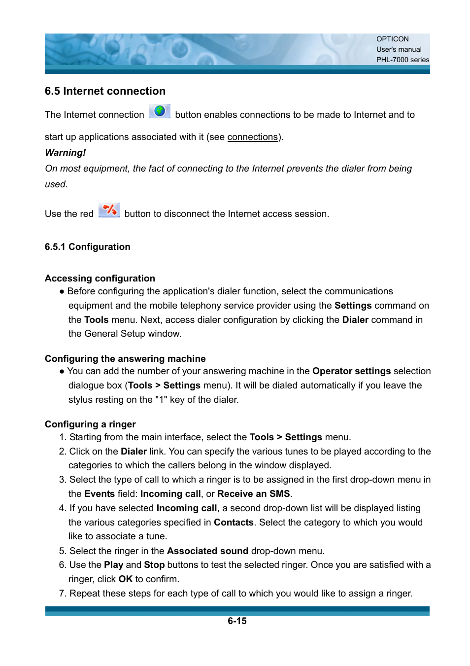 5 internet connection | Opticon PHL 7200 User Manual User Manual | Page 158 / 168