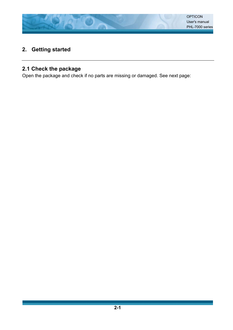 Getting started 2.1 check the package | Opticon PHL 7200 User Manual User Manual | Page 20 / 168
