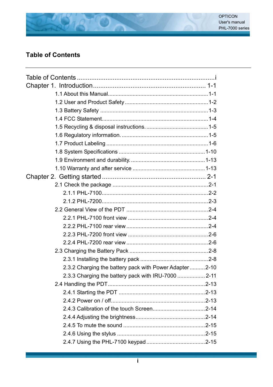 Opticon PHL 7200 User Manual User Manual | Page 3 / 168