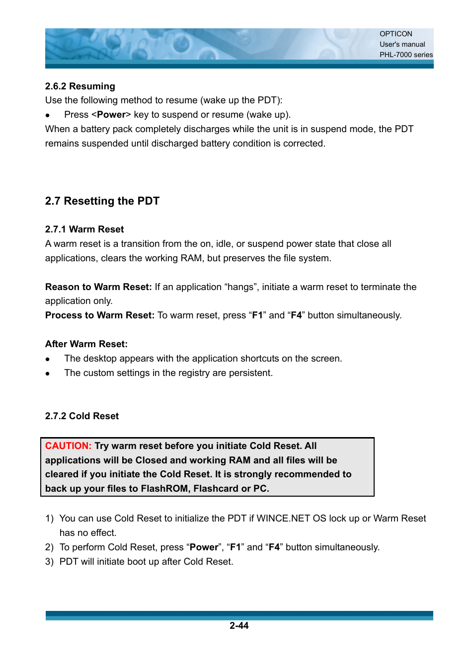 7 resetting the pdt | Opticon PHL 7200 User Manual User Manual | Page 63 / 168