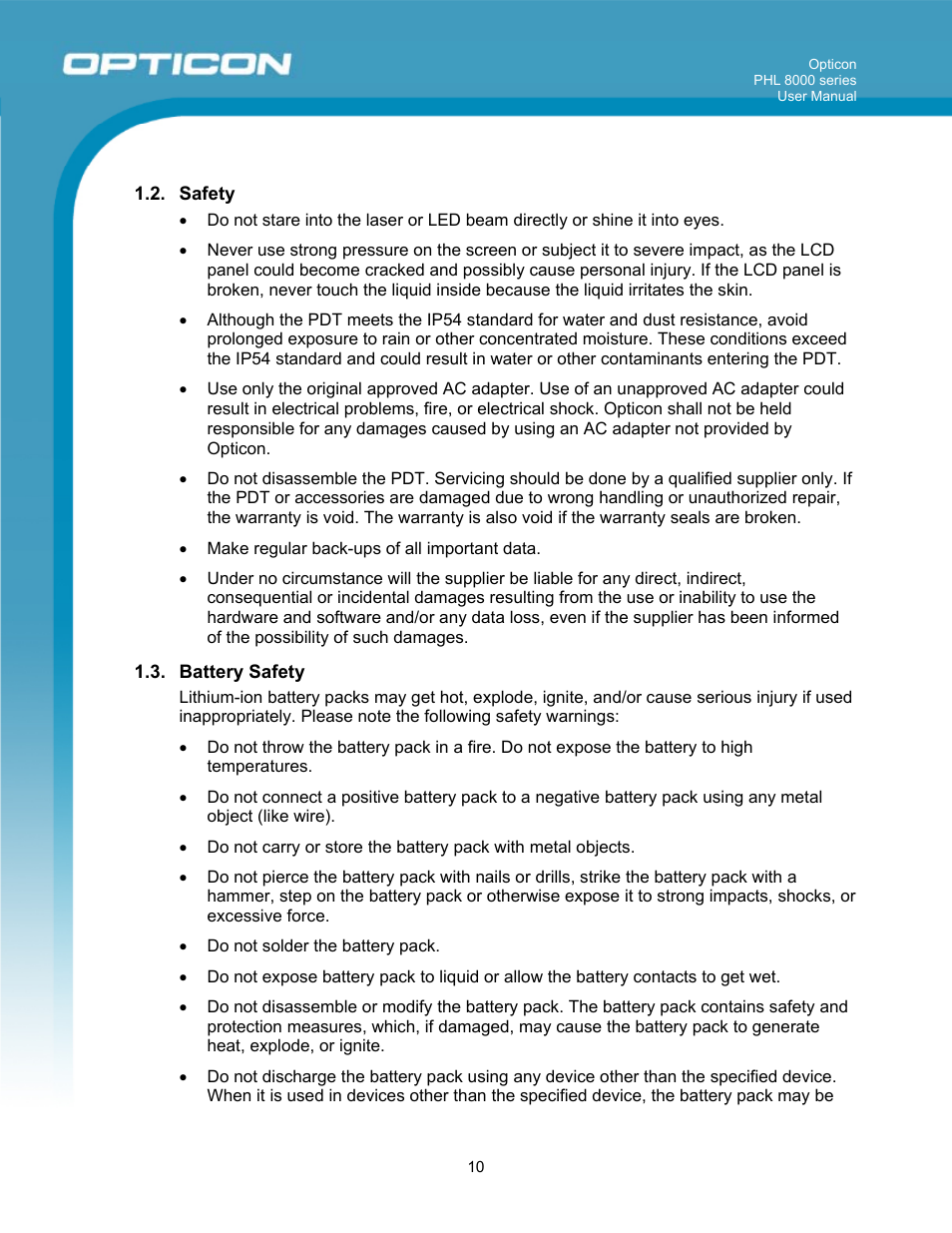Opticon PHL 8000 User Manual | Page 10 / 113