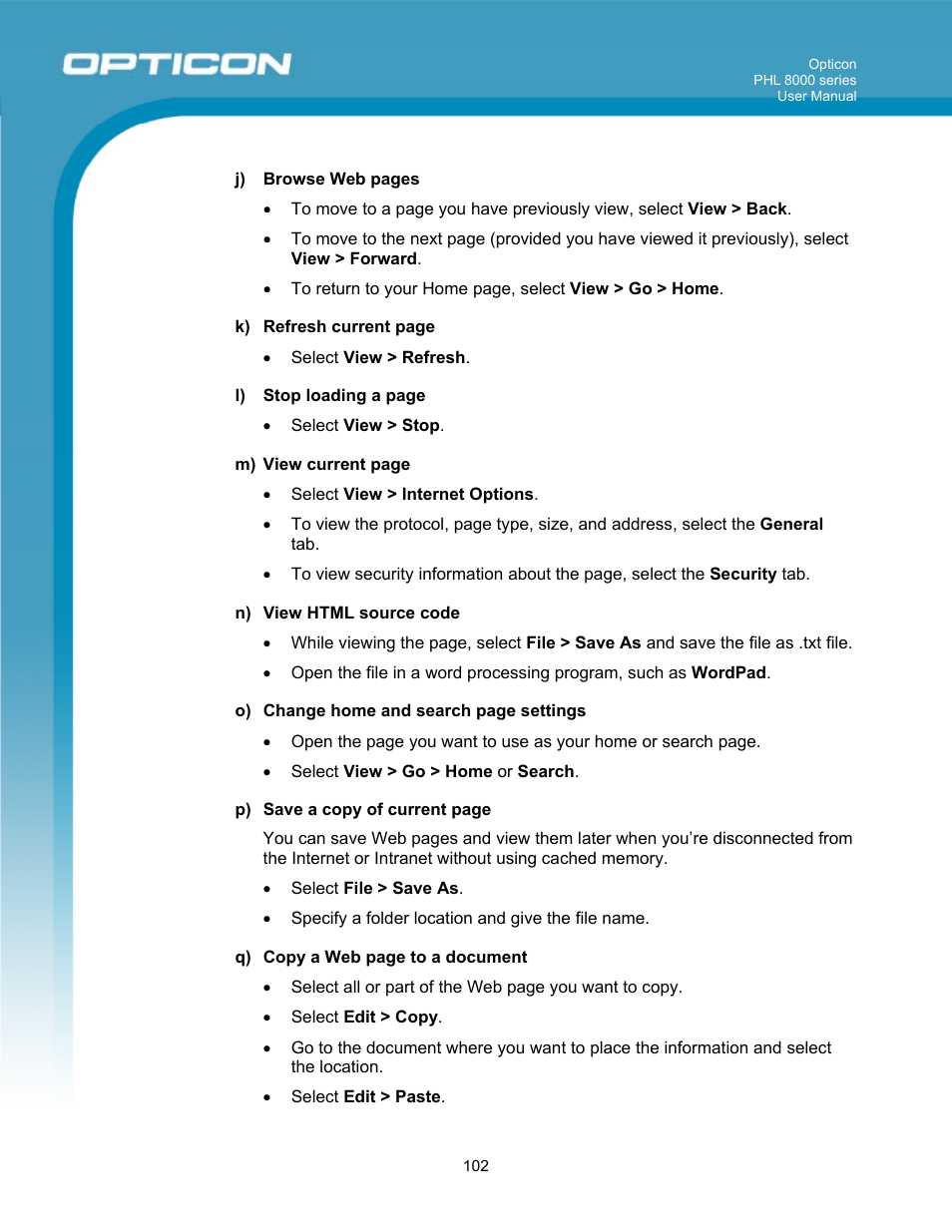Opticon PHL 8000 User Manual | Page 102 / 113