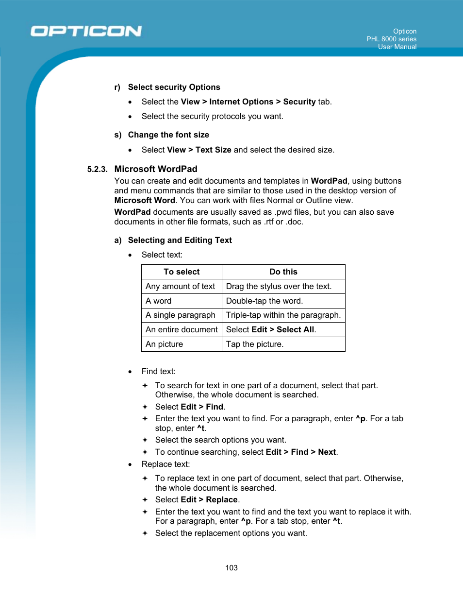 Opticon PHL 8000 User Manual | Page 103 / 113