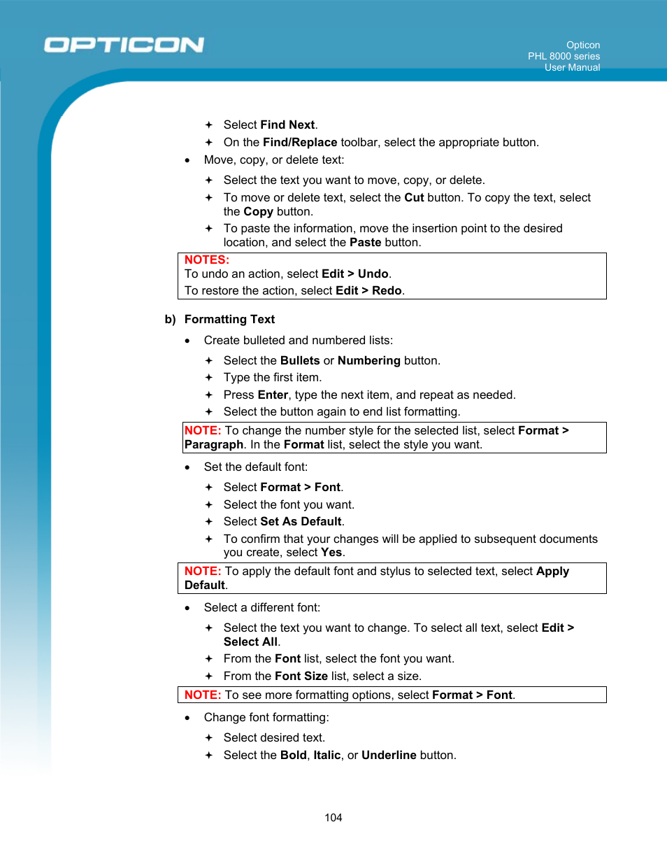 Opticon PHL 8000 User Manual | Page 104 / 113