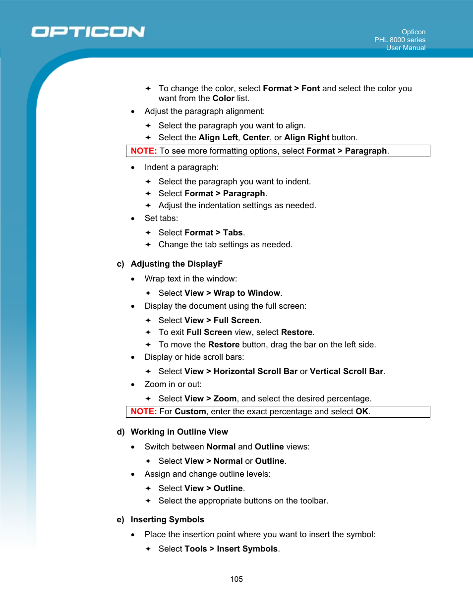 Opticon PHL 8000 User Manual | Page 105 / 113