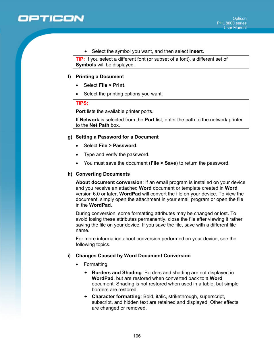 Opticon PHL 8000 User Manual | Page 106 / 113