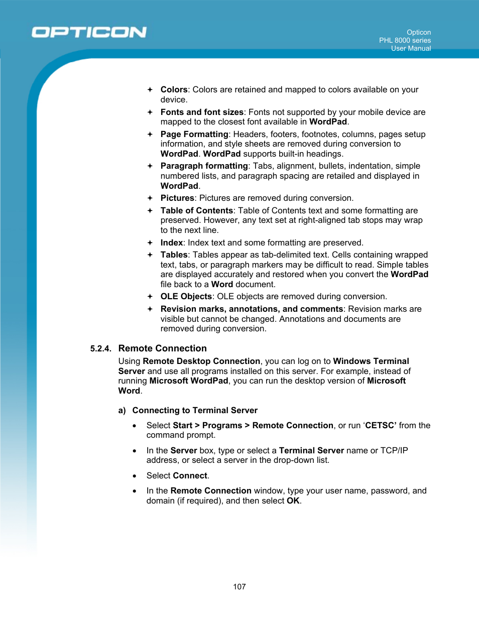 Opticon PHL 8000 User Manual | Page 107 / 113