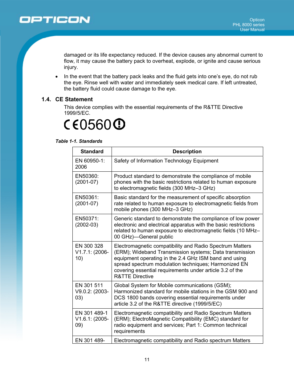 Opticon PHL 8000 User Manual | Page 11 / 113