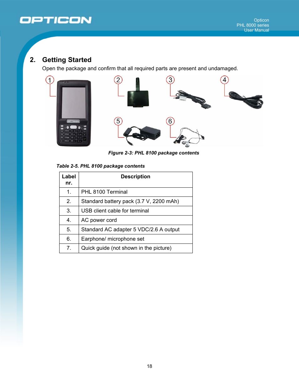 Getting started | Opticon PHL 8000 User Manual | Page 18 / 113