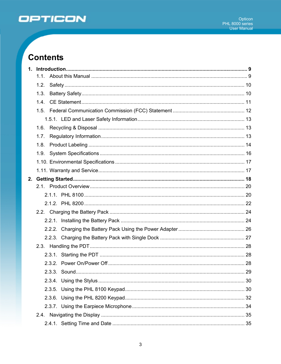Opticon PHL 8000 User Manual | Page 3 / 113