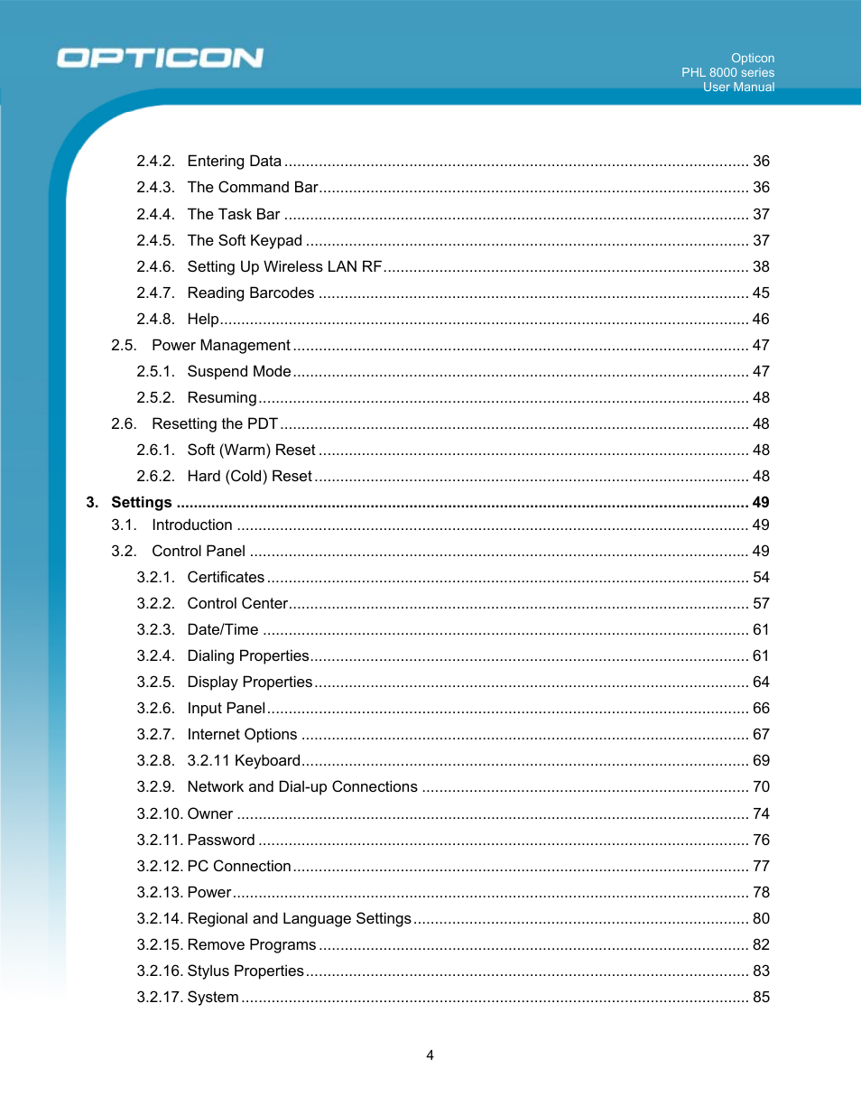 Opticon PHL 8000 User Manual | Page 4 / 113
