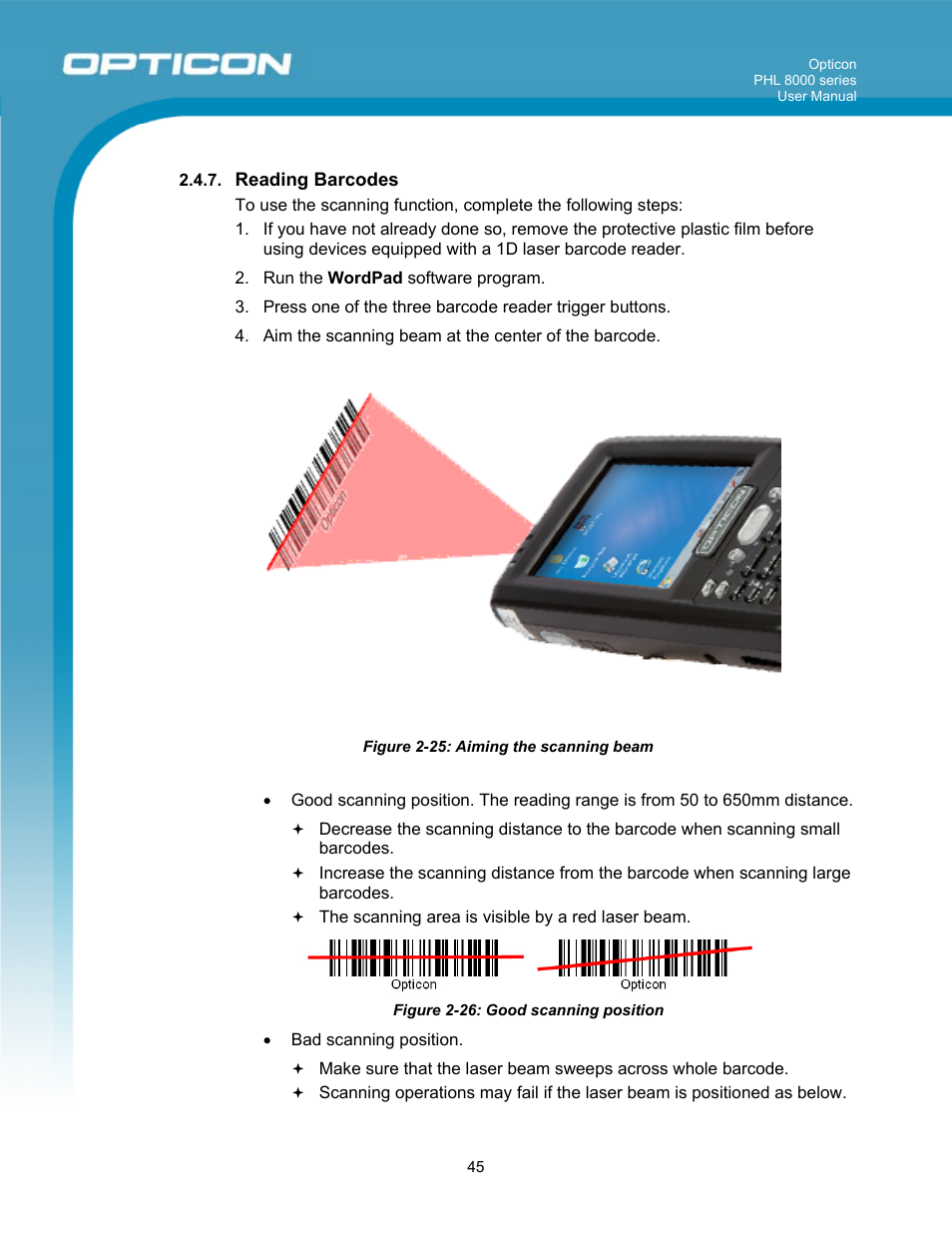 Opticon PHL 8000 User Manual | Page 45 / 113