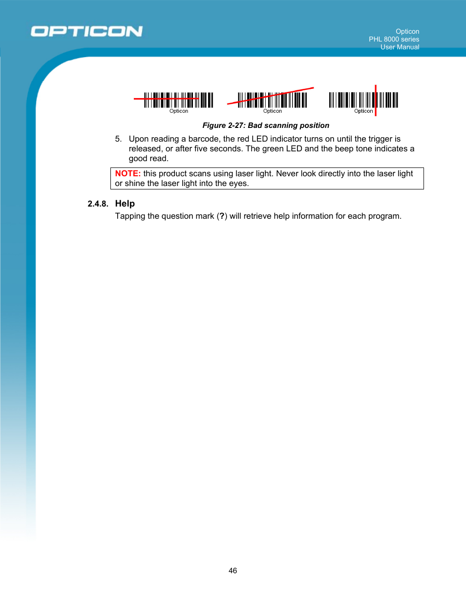Opticon PHL 8000 User Manual | Page 46 / 113