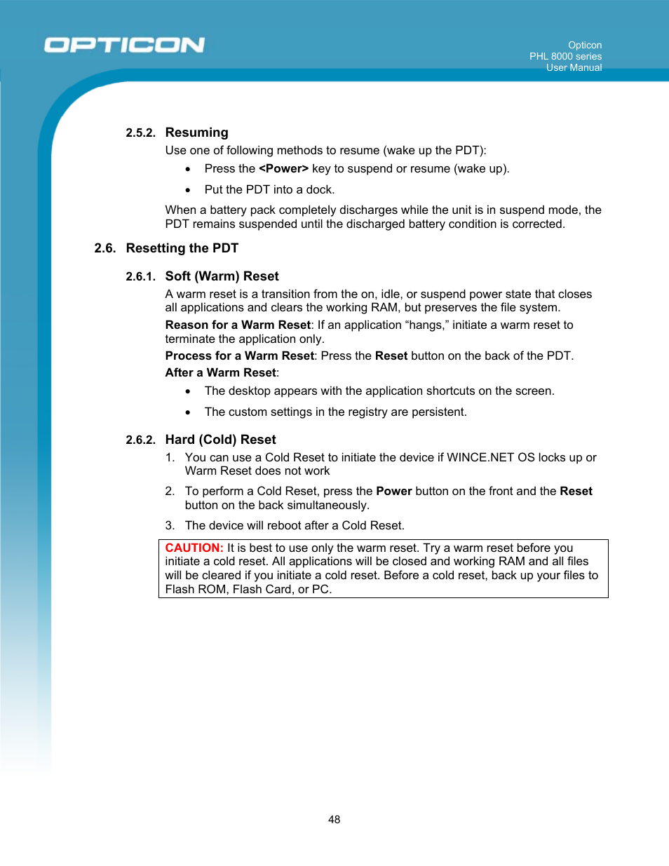 Opticon PHL 8000 User Manual | Page 48 / 113