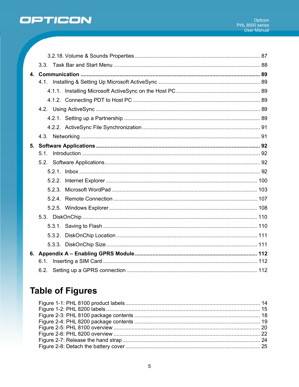Table of figures | Opticon PHL 8000 User Manual | Page 5 / 113