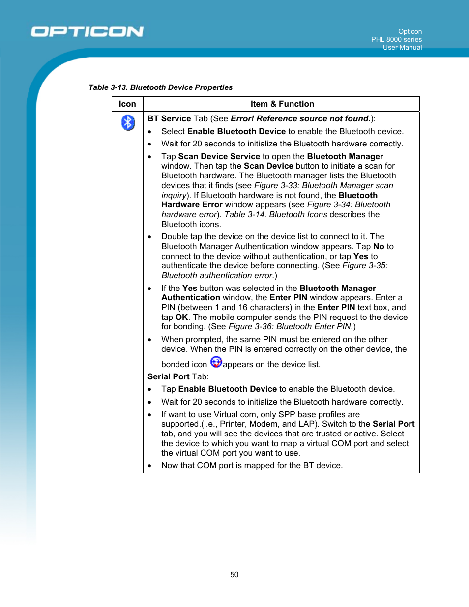 Opticon PHL 8000 User Manual | Page 50 / 113